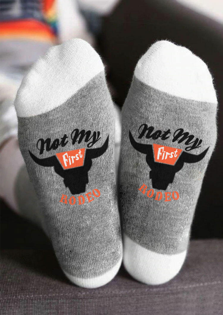

Not My First Rodeo Steer Skull Crew Socks - Gray, SCM005773
