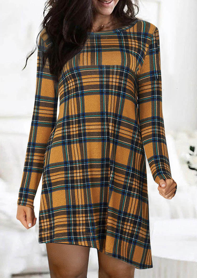 

Plaid Long Sleeve Irregular Mini Dress, Multicolor, SCM005833