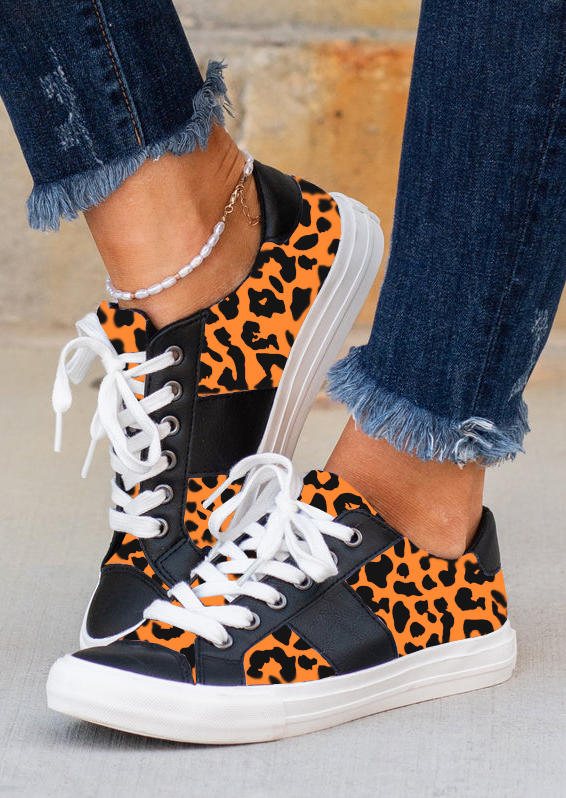 

Leopard Lace Up Flat Sneakers - Orange, SCM005884