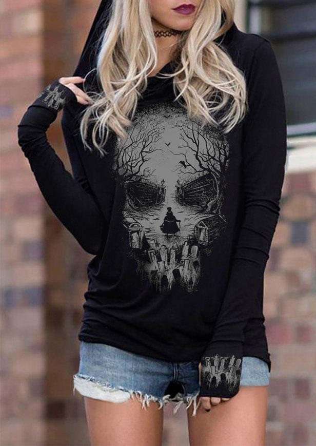 

Horror Skull Silhouette Hoodie - Black, SCM005978