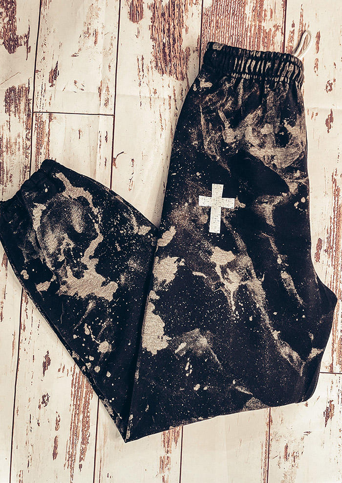 

Tie Dye Cross Elastic Waist Sweatpants - Black, SCM005992