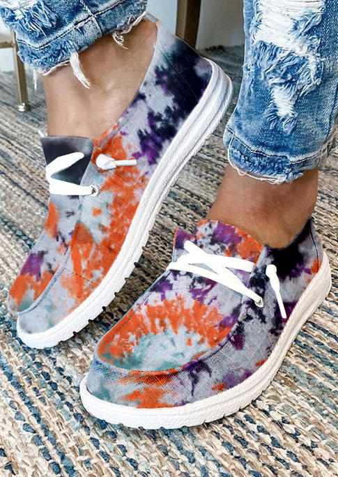 

Tie Dye Lace Up Flat Sneakers, Multicolor, SCM006023