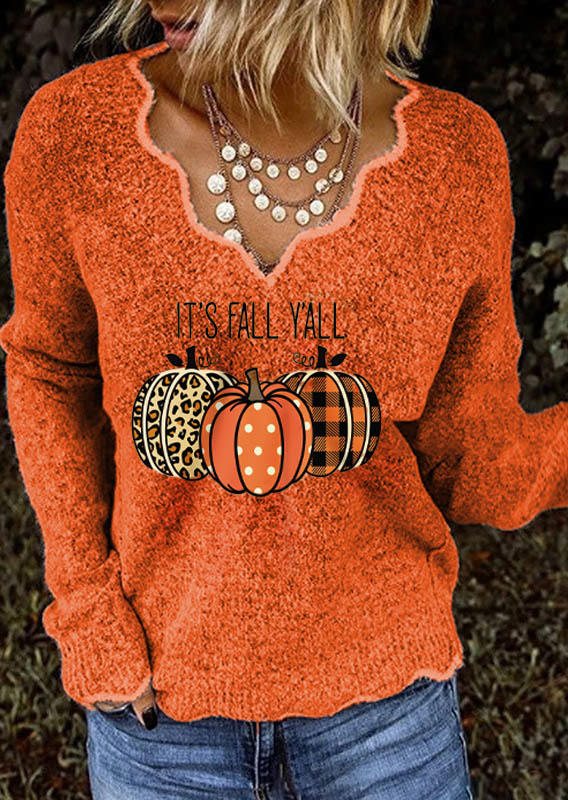 

It's Fall Y'all Leopard Plaid Dot Pumpkin Sweater - Orange, SCM006048