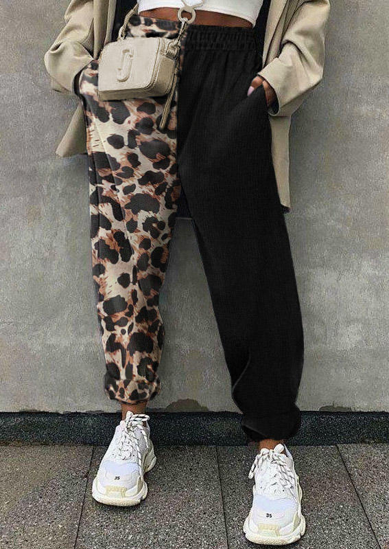 

Leopard Color Block Warm Pocket Sweatpants, Black, SCM004912