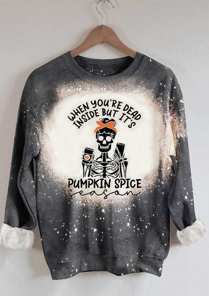 

When You're Dead Inside But It' Pumpkin Spice Season Skeleton Sweatshirt - Gray, SCM005404