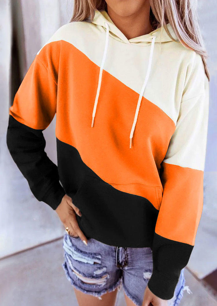 

Color Block Drawstring Kangaroo Pocket Hoodie, Multicolor, SCM005603