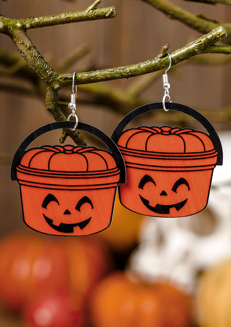 

Halloween Pumpkin Face Hook Earrings, Orange, SCM005605