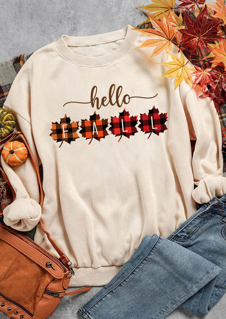 

Hello Fall Plaid Maple Leaf Pullover Sweatshirt - Apricot, SCM005732