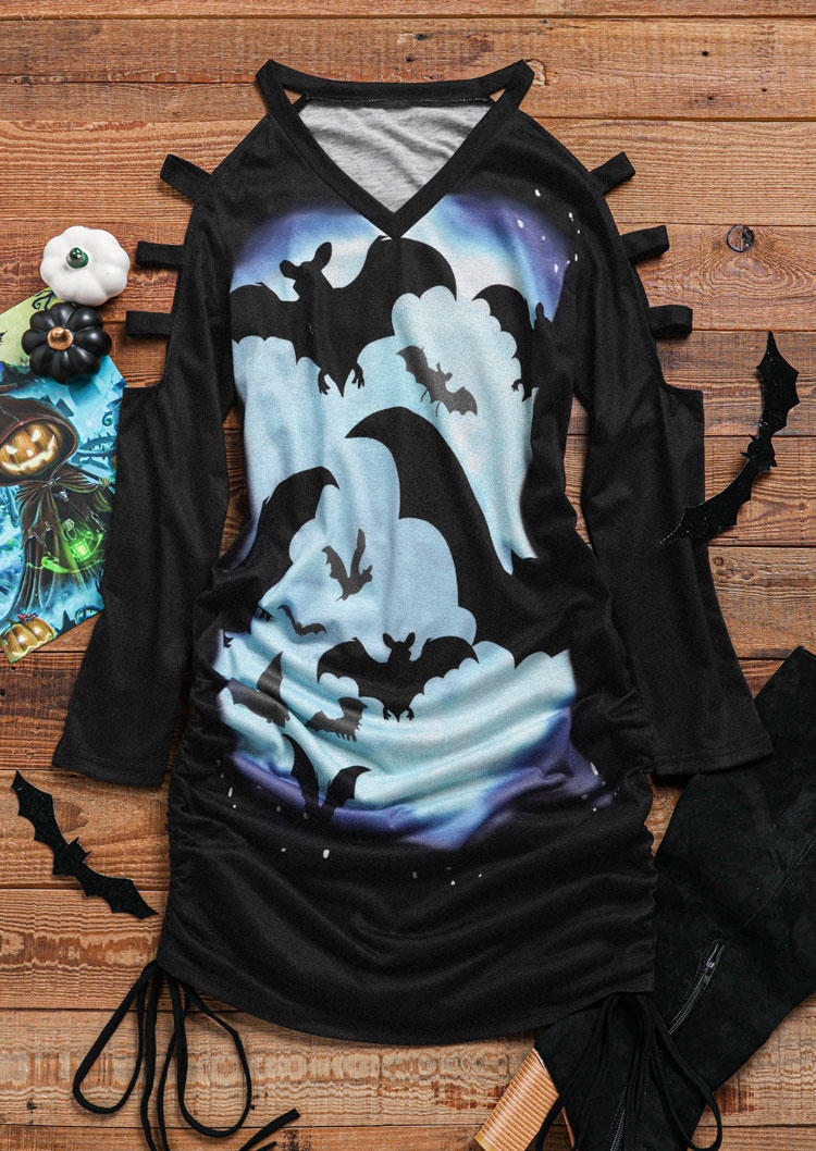 Halloween Bat Cut Out Cold Shoulder Mini Dress - Black