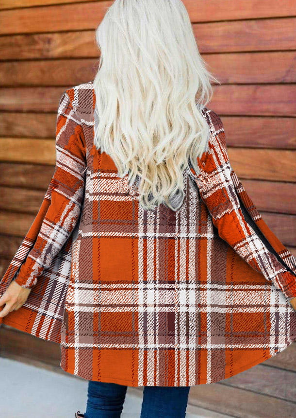 

Plaid Long Sleeve Open Front Cardigan - Orange, SCM005784