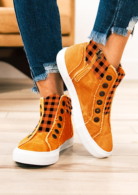 

Plaid Zipper Flat Sneakers - Orange, SCM005890