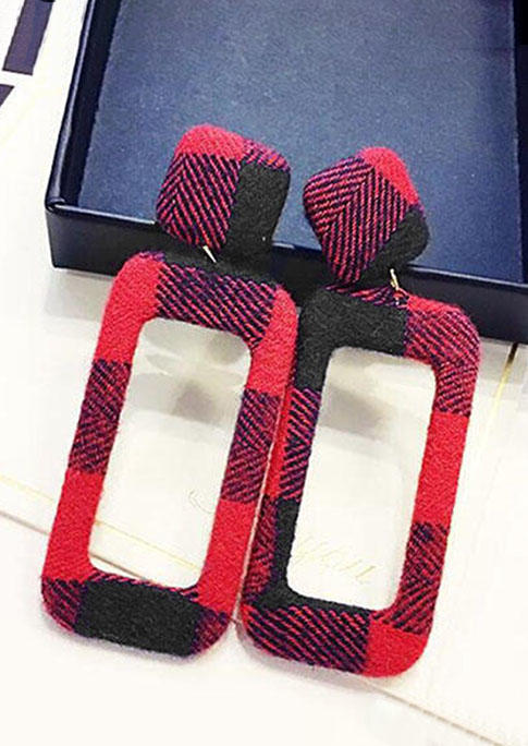

Plaid Rectangular-Shaped Stylish Earrings, Red, 461146