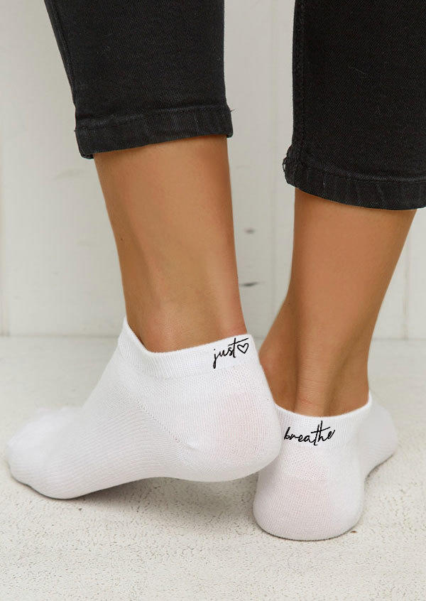 

Just Breathe Heart Casual Crew Socks - White, SCM004733