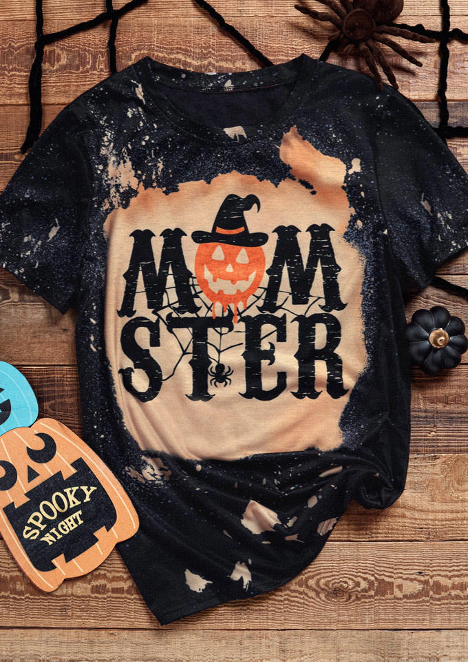 

Momster Pumpkin Face Bleached T-Shirt Tee - Black, SCM005536