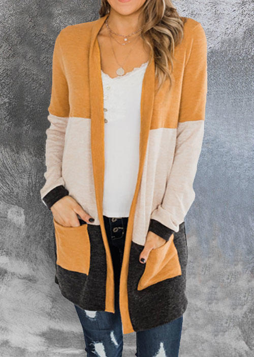 

Color Block Pocket Open Front Cardigan, Multicolor, SCM005643