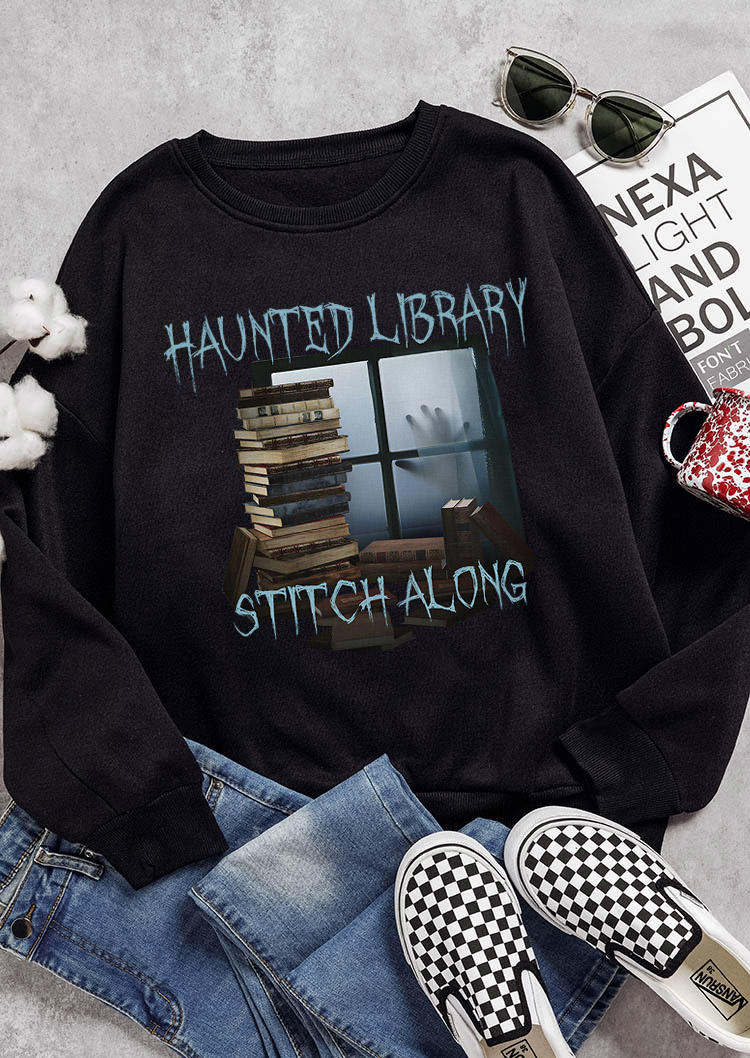 

Halloween Haunted Library Stitch Along Sweatshirt - Black, SCM005653
