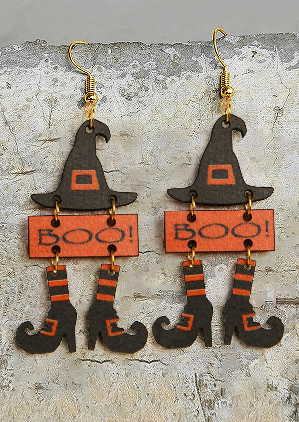 

Halloween Boo Witch Wooden Earrings, Multicolor, SCM005713