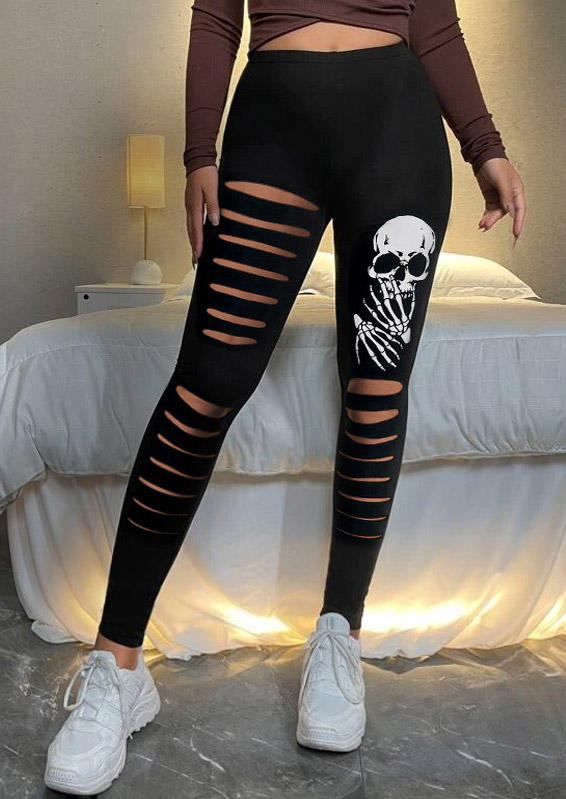 

Skeleton Hand Cut Out Leggings - Black, SCM005984