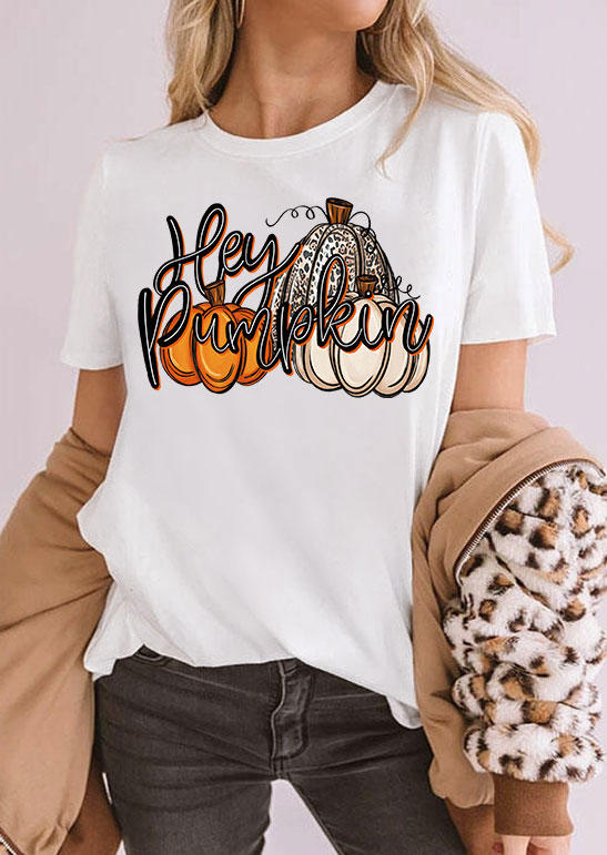 Hey Pumpkin Leopard O-Neck T-Shirt Tee - White