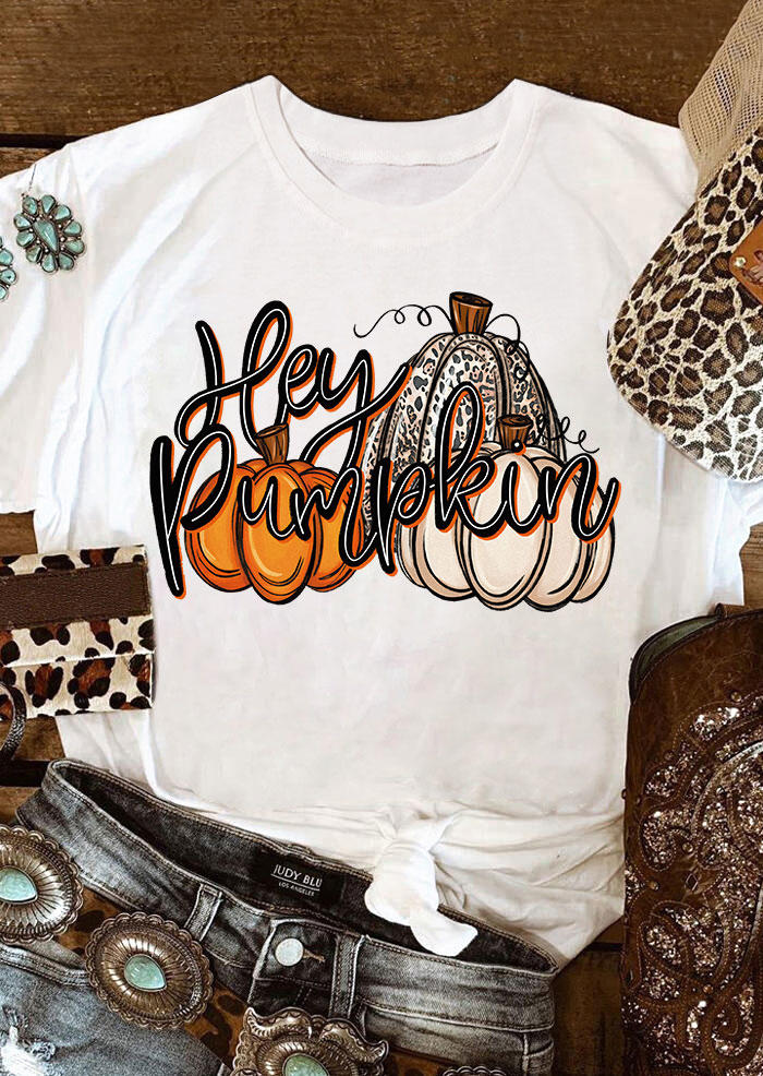

Hey Pumpkin Leopard O-Neck T-Shirt Tee - White, SCM006056