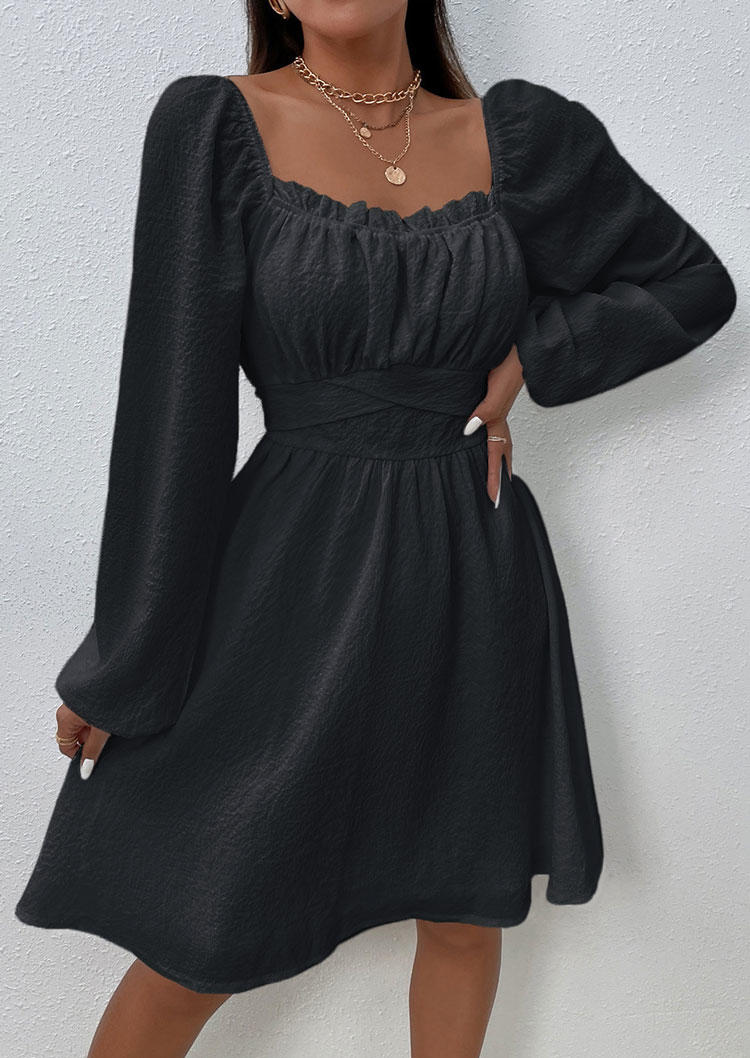 Ruffled Zipper Long Sleeve Mini Dress - Black