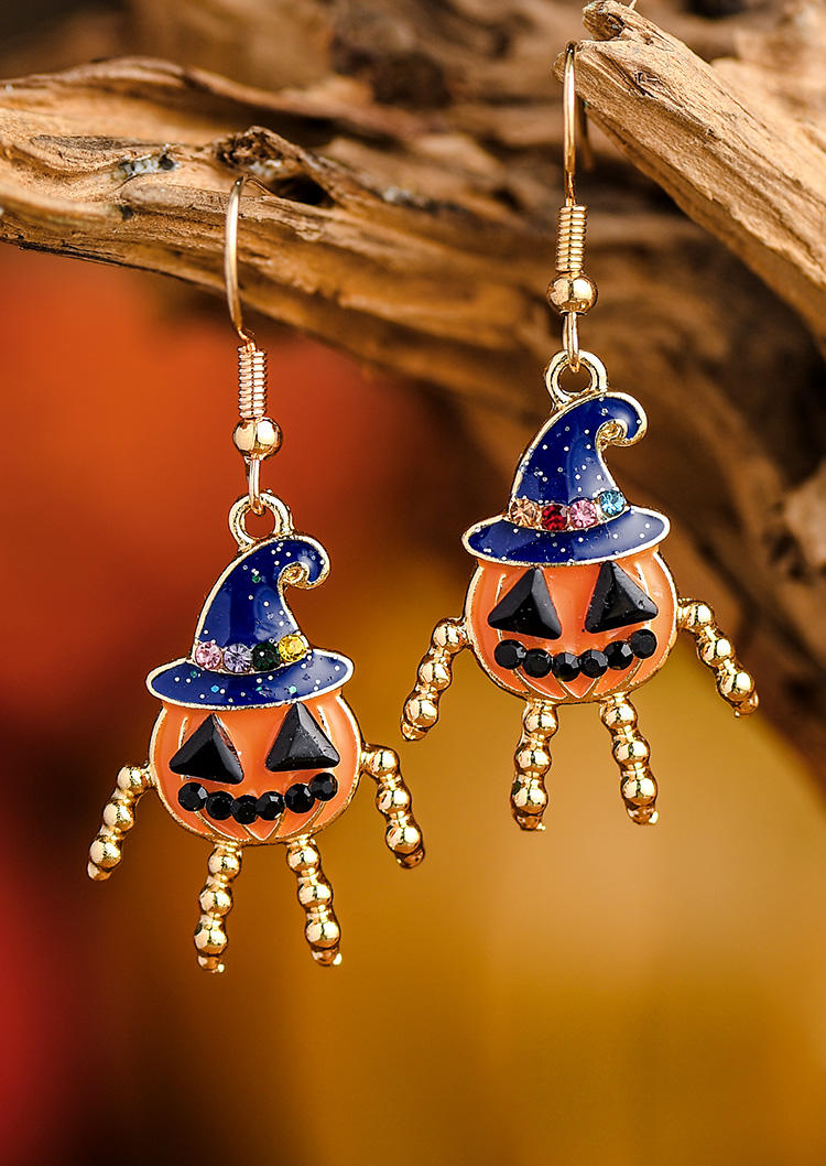 

Halloween Pumpkin Face Rhinestone Earrings, Multicolor, SCM005517