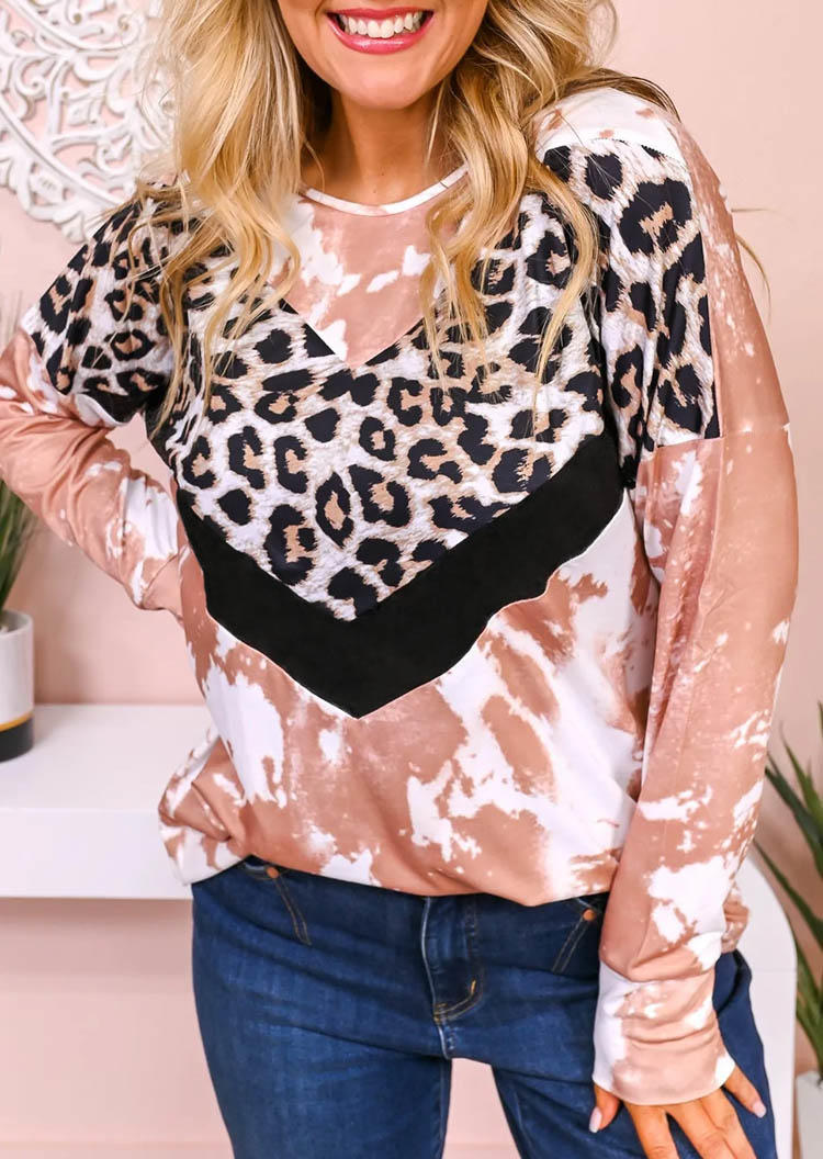

Leopard Tie Dye Long Sleeve Blouse, Multicolor, SCM005743