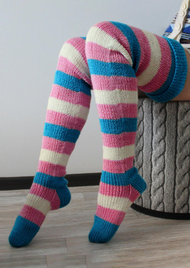 

Color Block Soft Warm Over Knee Long Socks, Multicolor, SCM005816
