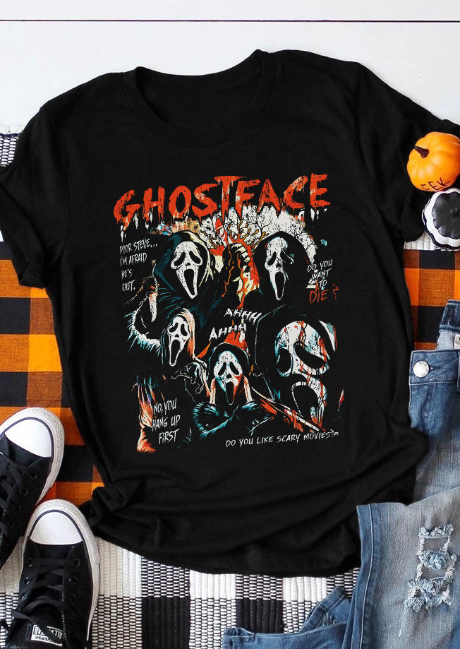 

Halloween Ghost Face T-Shirt Tee - Black, SCM005850