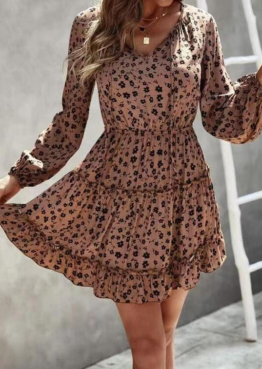 Ruffled Floral Long Sleeve Mini Dress