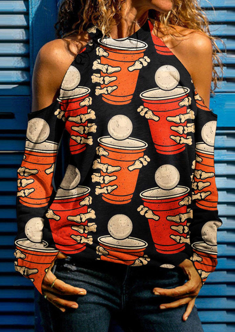 

Halloween Skeleton Cold Shoulder O-Neck Blouse, Multicolor, SCM005981