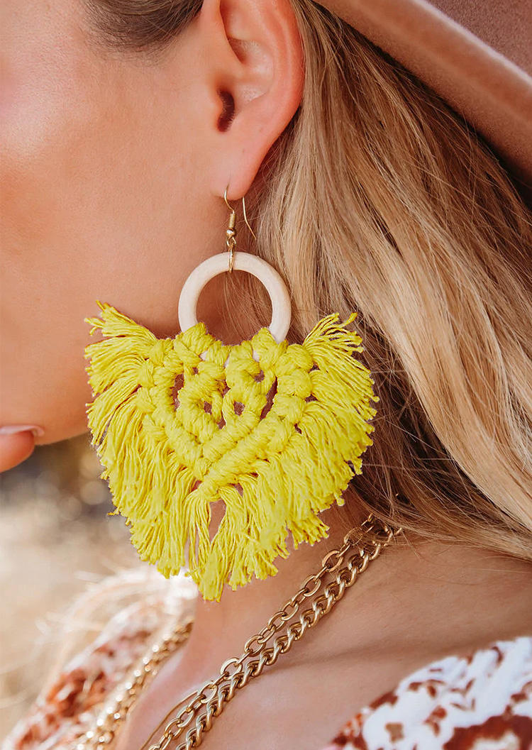 

Ethnic Tassel Hook Earrings, Yellow, SCM006034