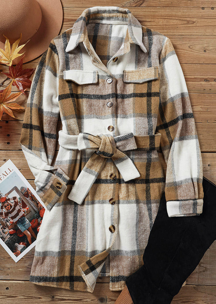 Plaid Button Decorative Fake Pocket Mini Dress