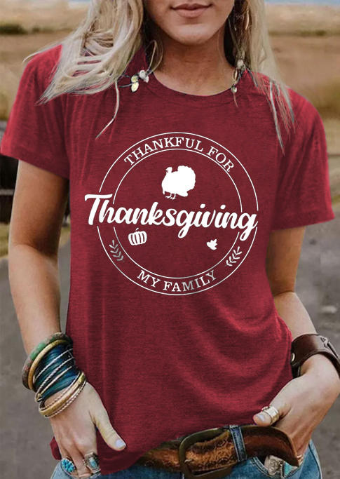 

Thanksgiving Thankful For My Family T-Shirt Tee - Red, SCM006160