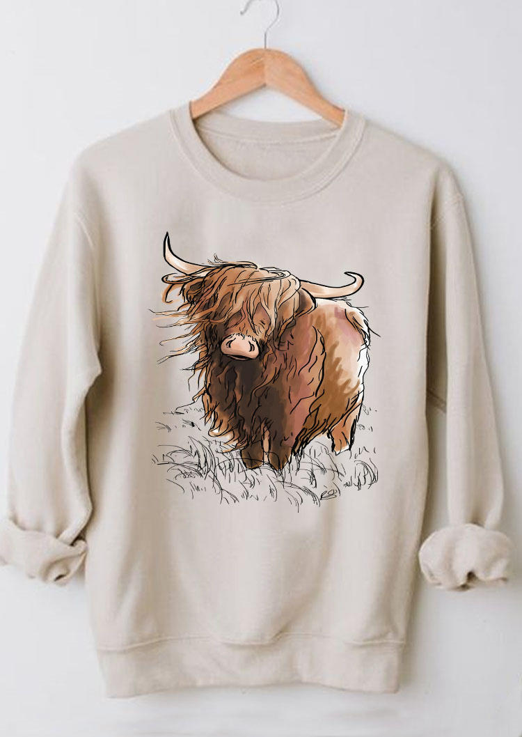 

Highland Cattle O-Neck Sweatshirt - Beige, Apricot, SCM005399