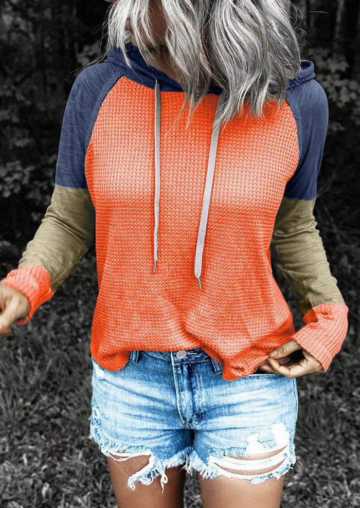 

Color Block Raglan Sleeve Drawstring Hoodie - Orange, SCM005691