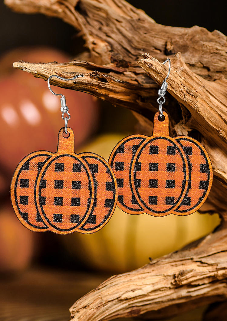 

Plaid Pumpkin Hook Earrings - Orange, SCM005720