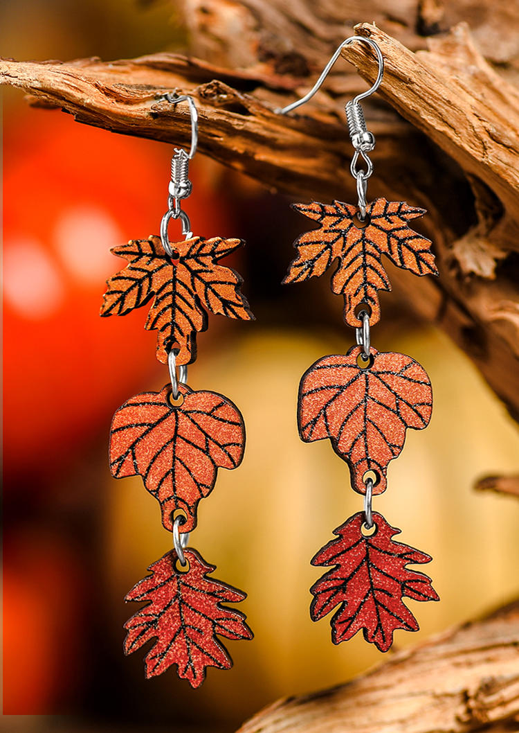 

Maple Leaf Wooden Earrings, Multicolor, SCM005722