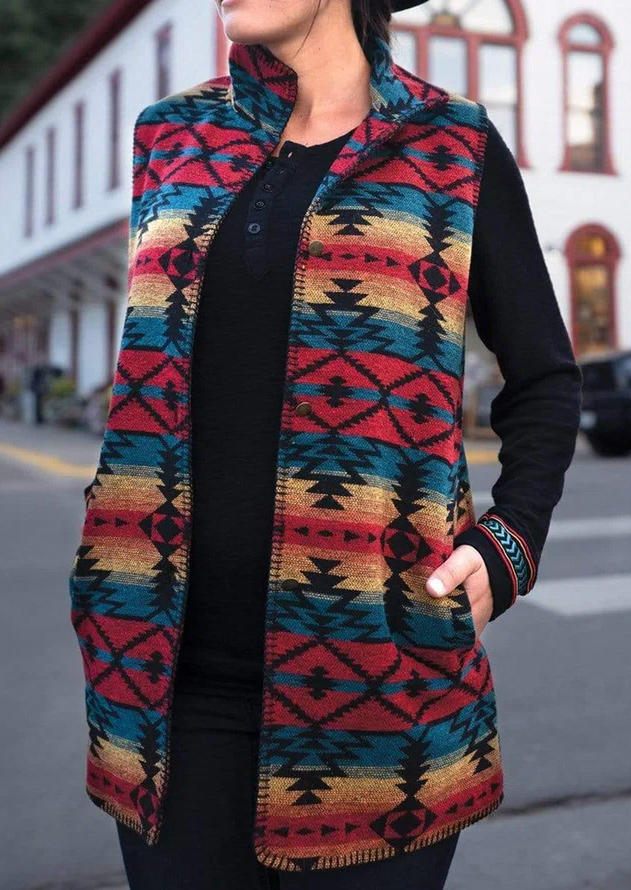 

Aztec Geometric Pocekt Vest Coat, Multicolor, SCM005752