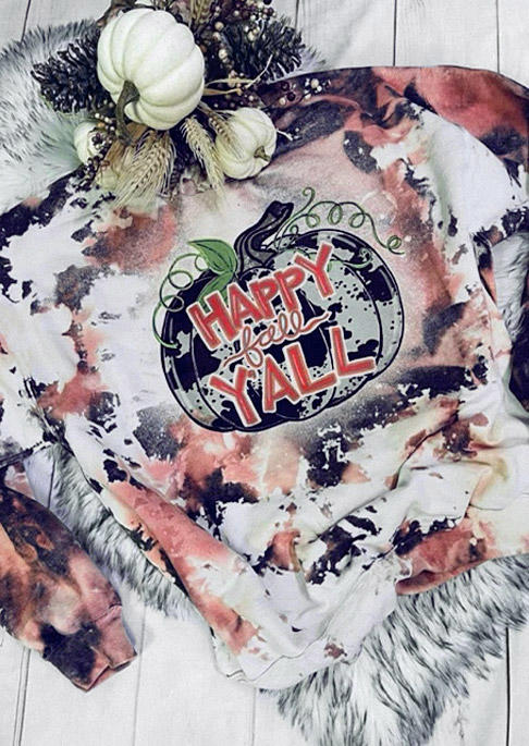 

Happy Fall Y'all Pumpkin Bleached Pullover Sweatshirt, Multicolor, SCM005781