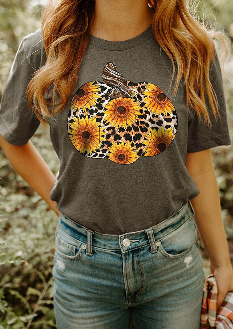 Pumpkin Leopard Sunflower T-Shirt Tee - Green