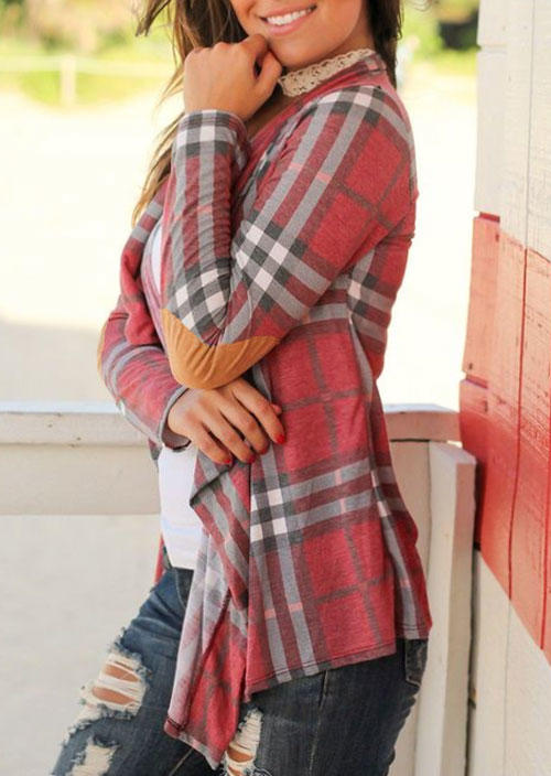 Plaid Open Front Long Sleeve Cardigan