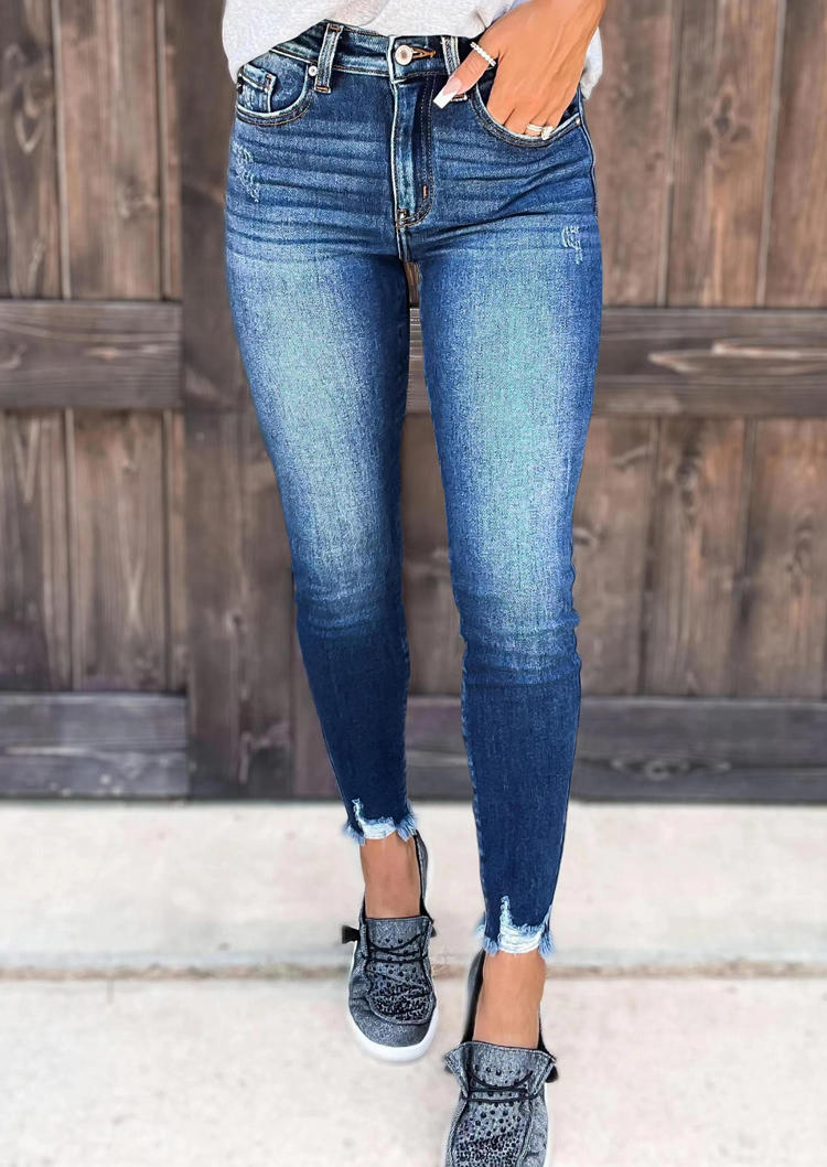

Ripped Frayed Pocket Denim Pants - Blue, SCM005880