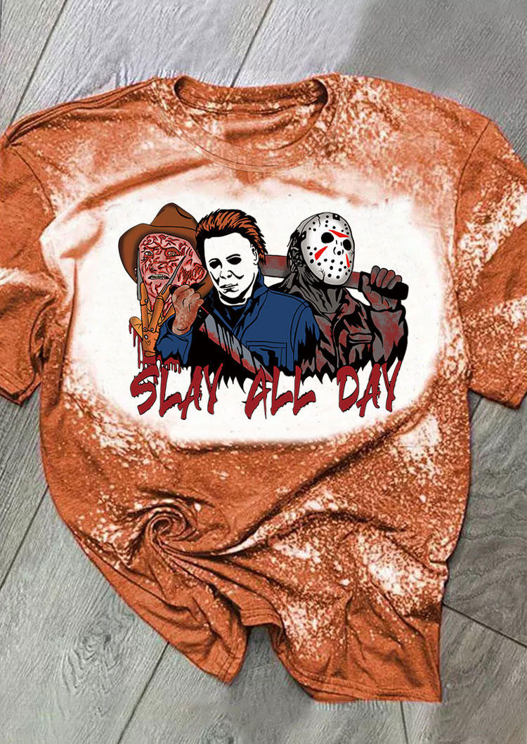 

Halloween Horror Character Bleached T-Shirt Tee - Orange, SCM005901