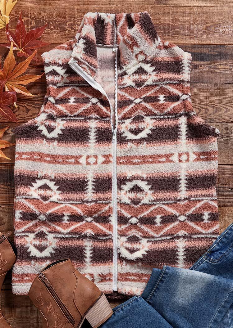 Aztec Geometric Plush Warm Vest Coat