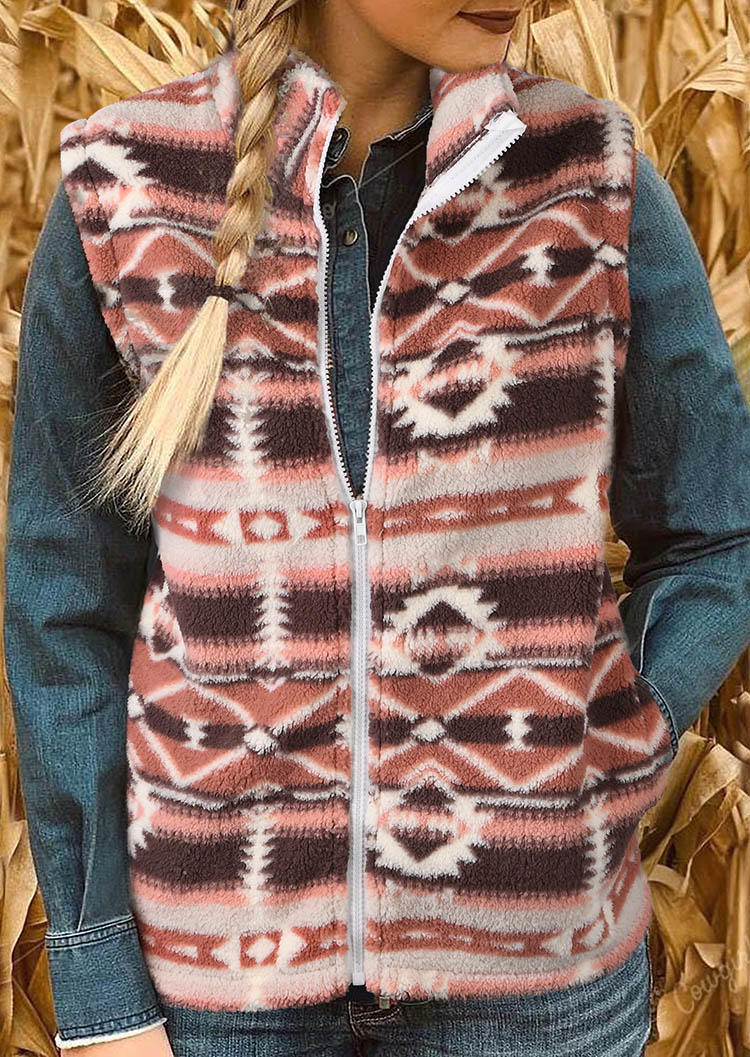 

Aztec Geometric Plush Warm Vest Coat, Multicolor, SCM005930