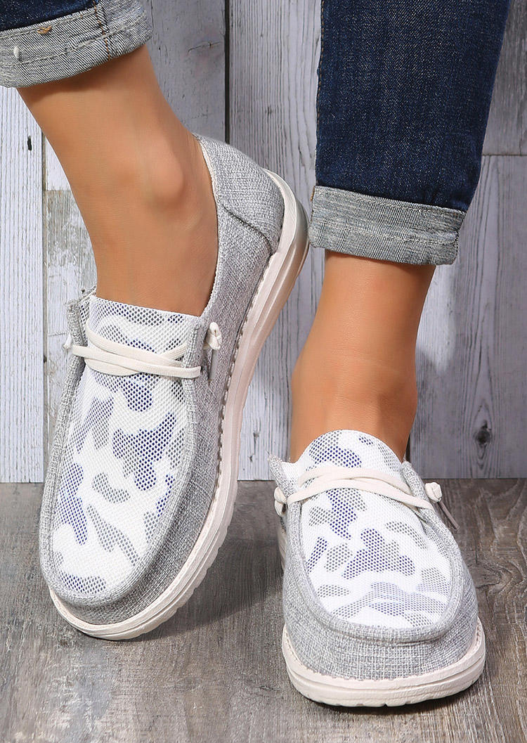 

Camouflage Lace Up Flat Sneakers - Gray, SCM006094