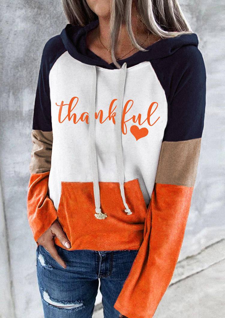 

Thankful Heart Color Block Kangaroo Pocket Hoodie - White, SCM006103