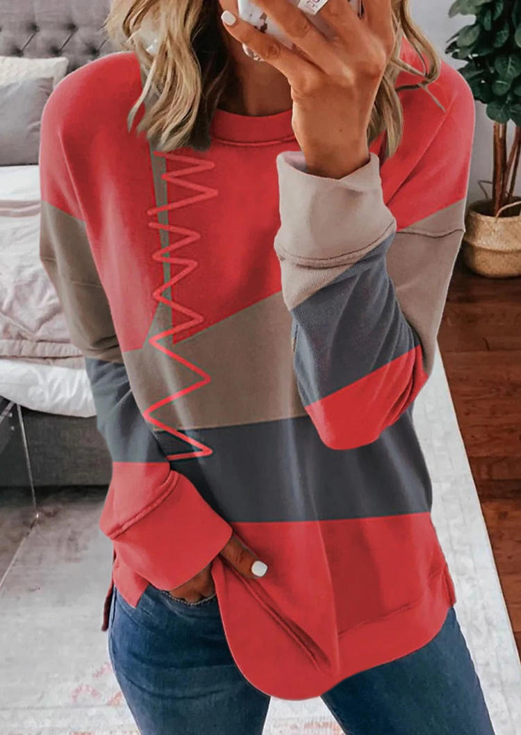 

Color Block Slit O-Neck Sweatshirt, Multicolor, SCM006241
