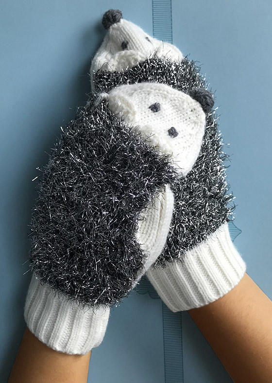 

Hedgehog Crochet Knitted Mittens Gloves, Gray, SCM004879